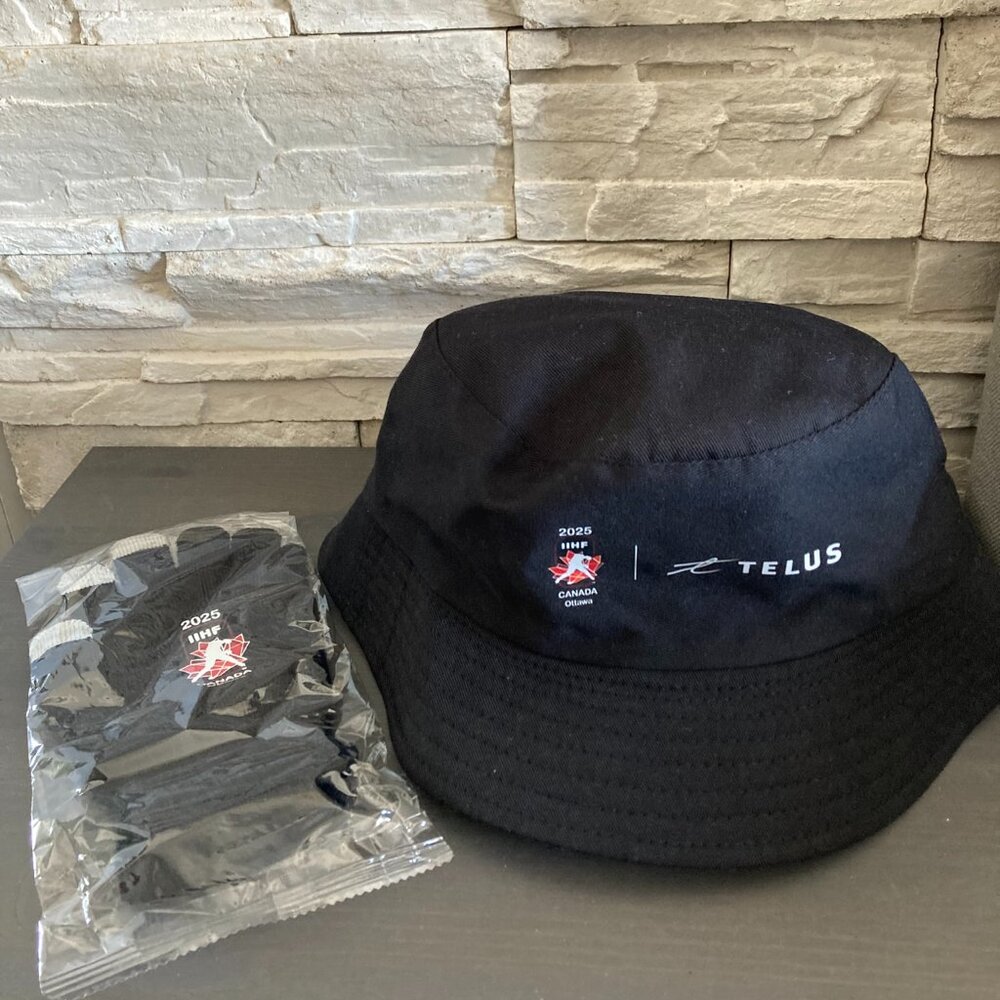 2025 IIHF Canada World Juniors Hockey Ottawa Black Bucket Hat  & Gloves